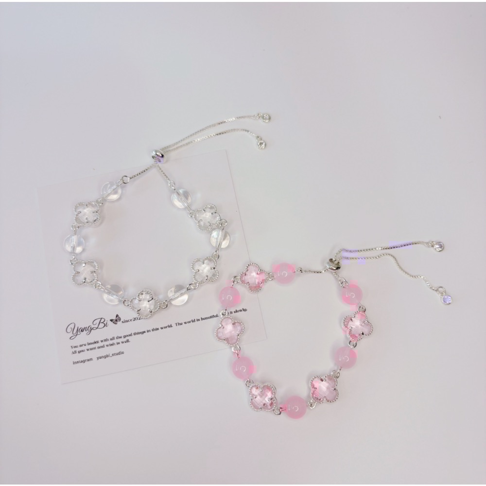 𝓨𝓪𝓷𝓰𝓑𝓲🕊️溫柔系代表｜輕透漾四葉草水晶手鍊 白水晶 粉水晶 Y815-細節圖8