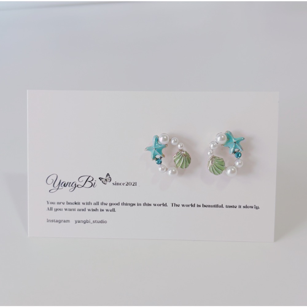 𝓨𝓪𝓷𝓰𝓑𝓲🕊️耳夾耳針都有｜夏日清新海星珍珠貝殼耳環｜度假風貝殼耳釘 Y822-細節圖3