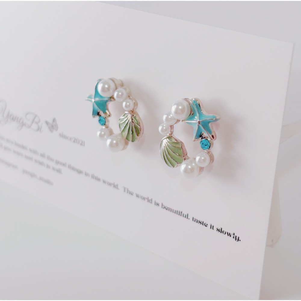 𝓨𝓪𝓷𝓰𝓑𝓲🕊️耳夾耳針都有｜夏日清新海星珍珠貝殼耳環｜度假風貝殼耳釘 Y822-細節圖4