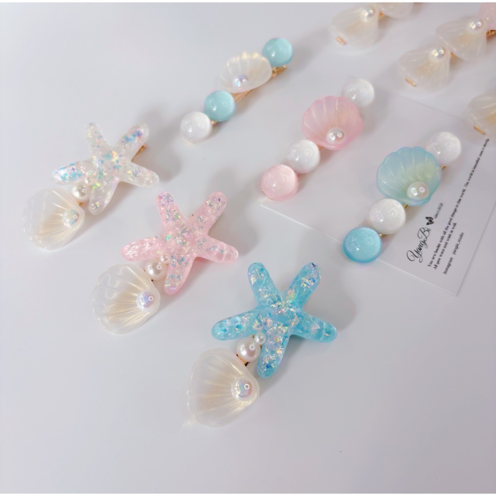 𝓨𝓪𝓷𝓰𝓑𝓲🕊️【韓系夢幻海洋風】透漾海星貝殼珍珠髮夾 邊夾 鴨嘴夾 少女髮飾 V399-細節圖3