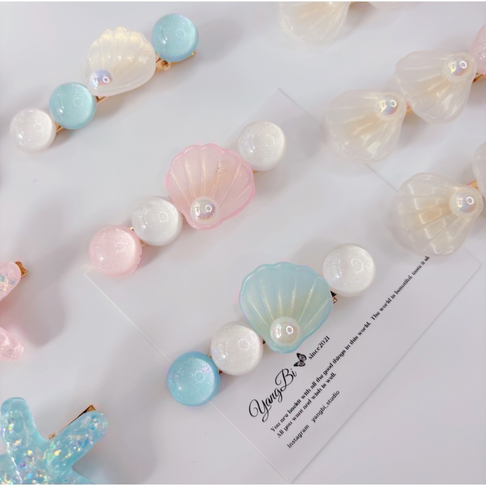 𝓨𝓪𝓷𝓰𝓑𝓲🕊️【韓系夢幻海洋風】透漾海星貝殼珍珠髮夾 邊夾 鴨嘴夾 少女髮飾 V399-細節圖5