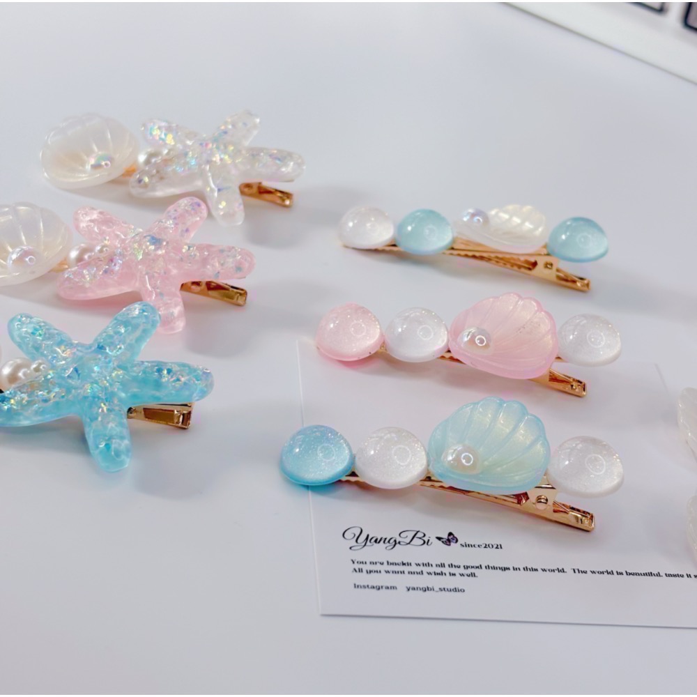 𝓨𝓪𝓷𝓰𝓑𝓲🕊️【韓系夢幻海洋風】透漾海星貝殼珍珠髮夾 邊夾 鴨嘴夾 少女髮飾 V399-細節圖6