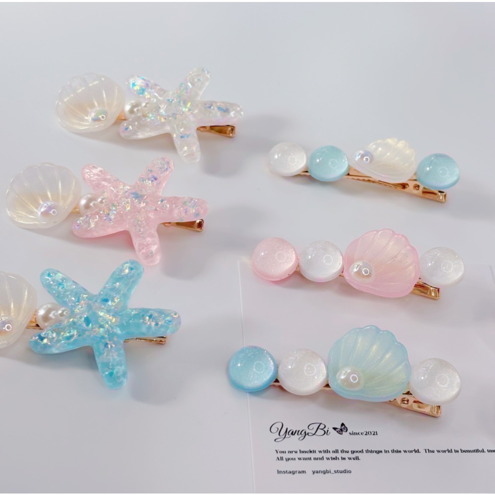 𝓨𝓪𝓷𝓰𝓑𝓲🕊️【韓系夢幻海洋風】透漾海星貝殼珍珠髮夾 邊夾 鴨嘴夾 少女髮飾 V399-細節圖7