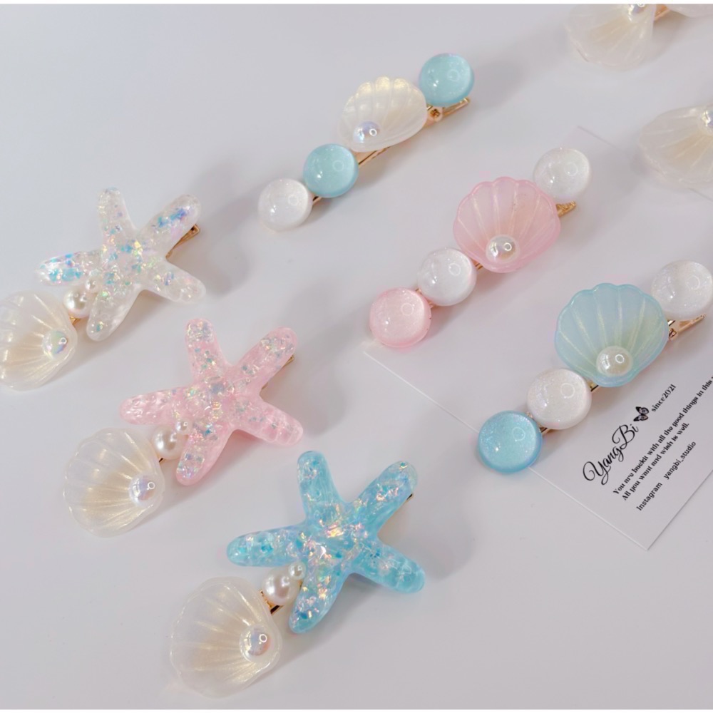 𝓨𝓪𝓷𝓰𝓑𝓲🕊️【韓系夢幻海洋風】透漾海星貝殼珍珠髮夾 邊夾 鴨嘴夾 少女髮飾 V399-細節圖9