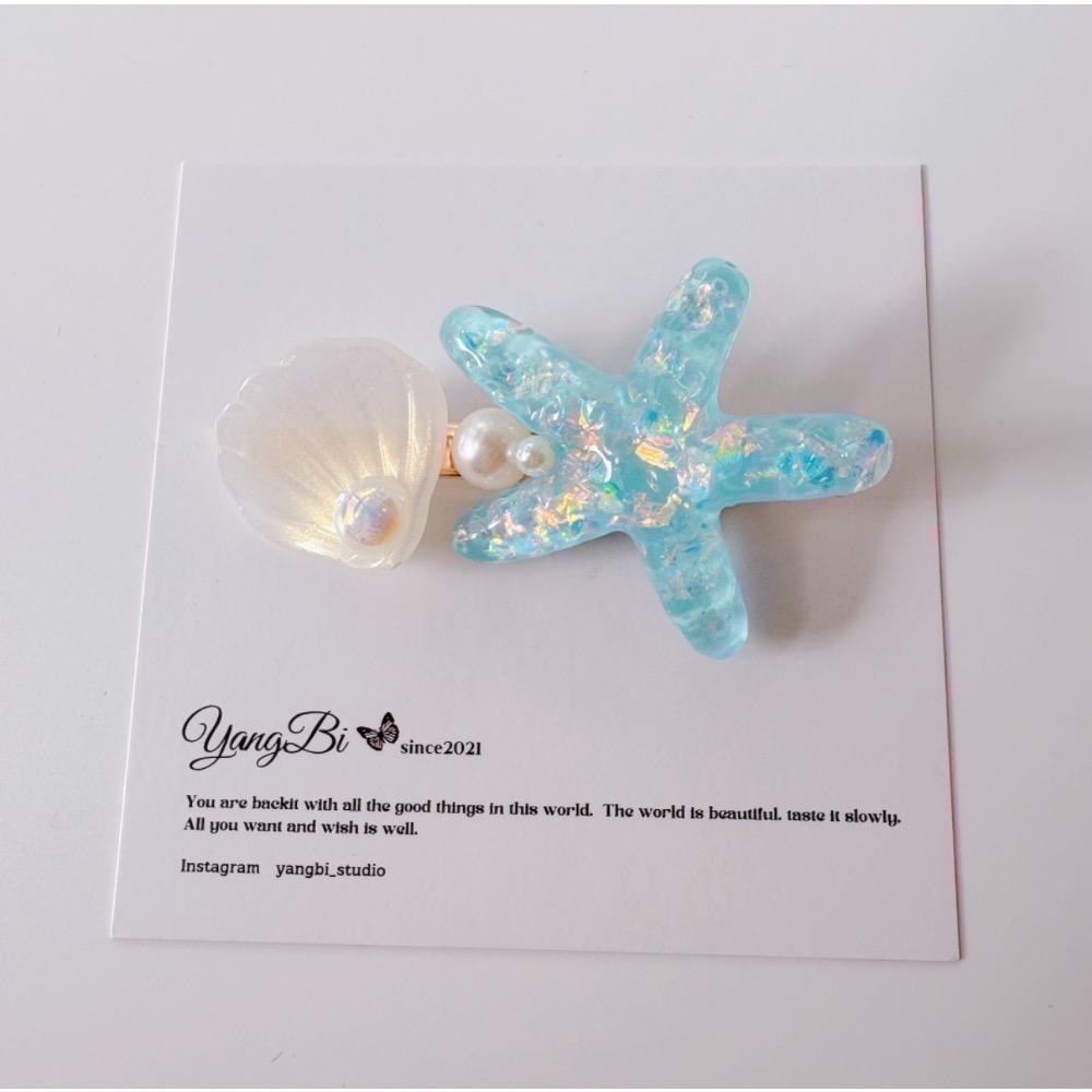 𝓨𝓪𝓷𝓰𝓑𝓲🕊️【韓系夢幻海洋風】透漾海星貝殼珍珠髮夾 邊夾 鴨嘴夾 少女髮飾 V399-細節圖10