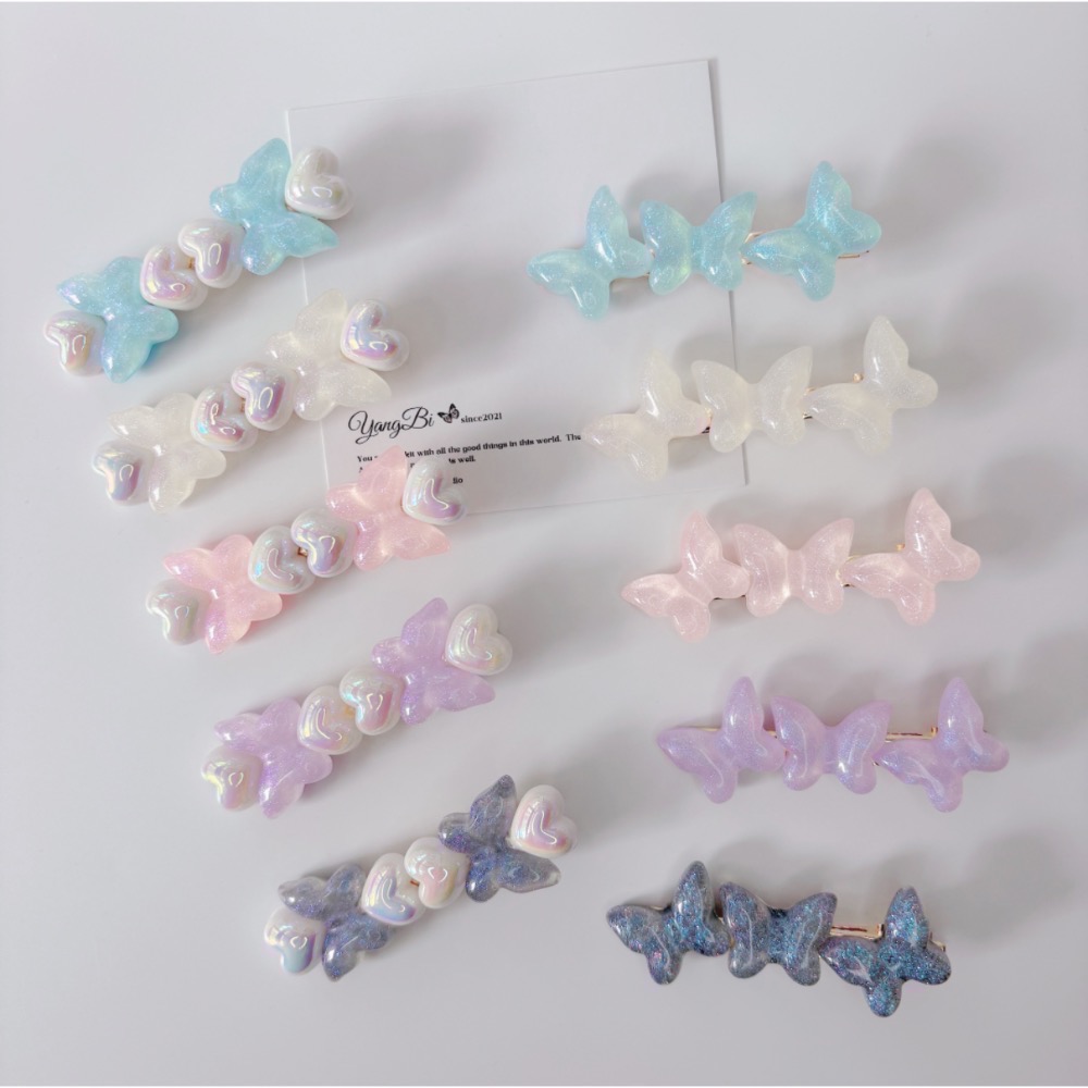 𝓨𝓪𝓷𝓰𝓑𝓲🕊️【細閃夢幻冰透蝴蝶】珍珠愛心蝴蝶髮夾 邊夾 鴨嘴夾 V402-細節圖5