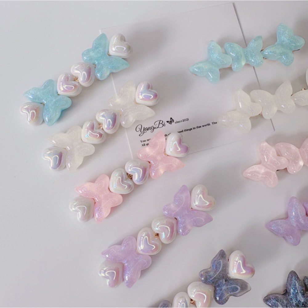 𝓨𝓪𝓷𝓰𝓑𝓲🕊️【細閃夢幻冰透蝴蝶】珍珠愛心蝴蝶髮夾 邊夾 鴨嘴夾 V402-細節圖6