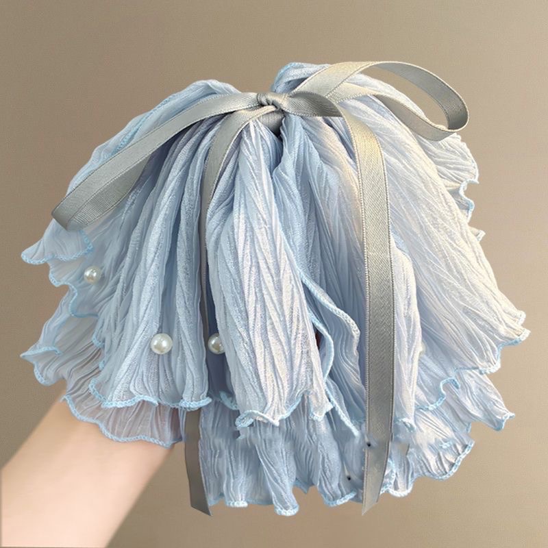 𝓨𝓪𝓷𝓰𝓑𝓲🕊️【超美冰藍色】【褶皺冰藍珍珠蝴蝶結馬尾夾】慵懶度假風 V405-細節圖2