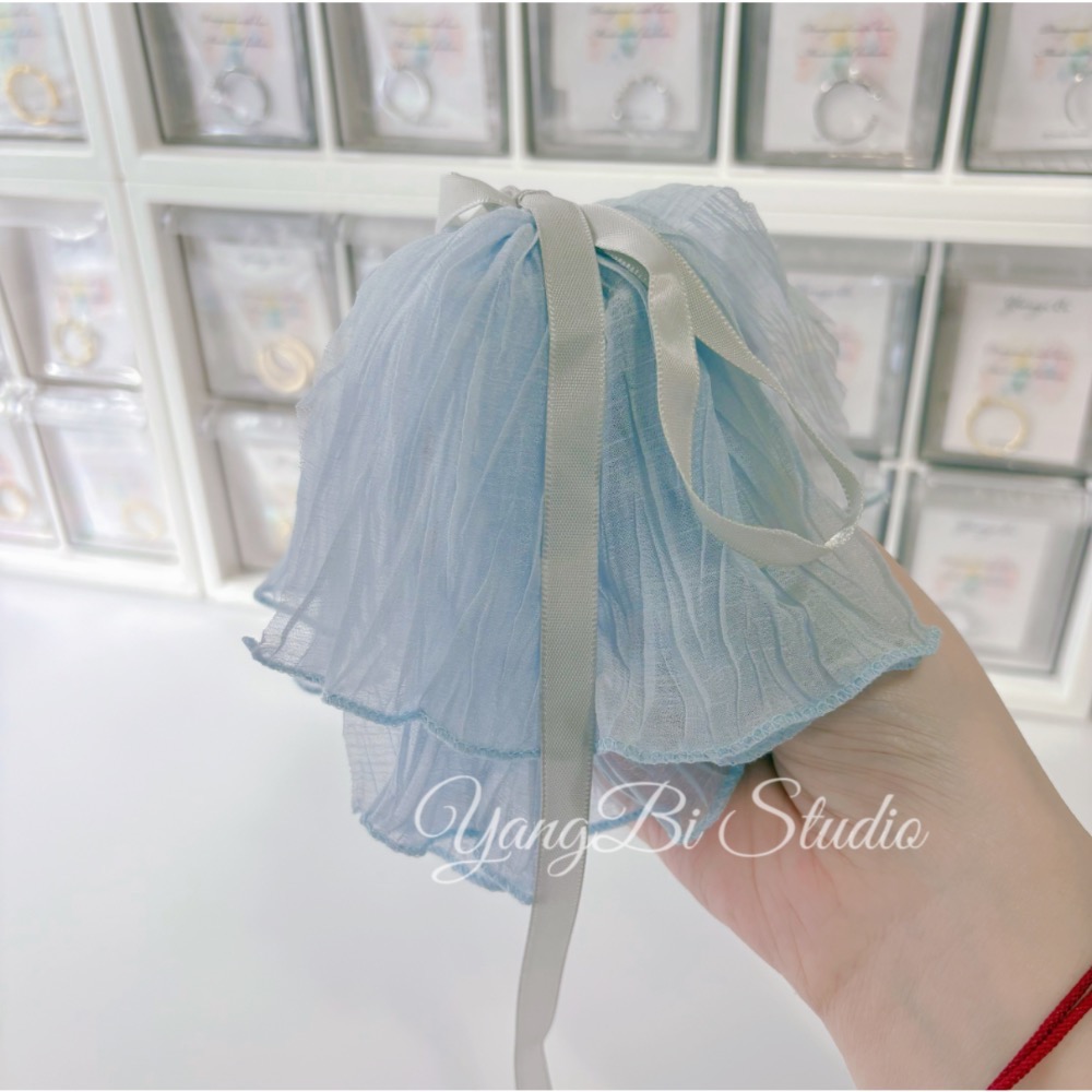 𝓨𝓪𝓷𝓰𝓑𝓲🕊️【超美冰藍色】【褶皺冰藍珍珠蝴蝶結馬尾夾】慵懶度假風 V405-細節圖7