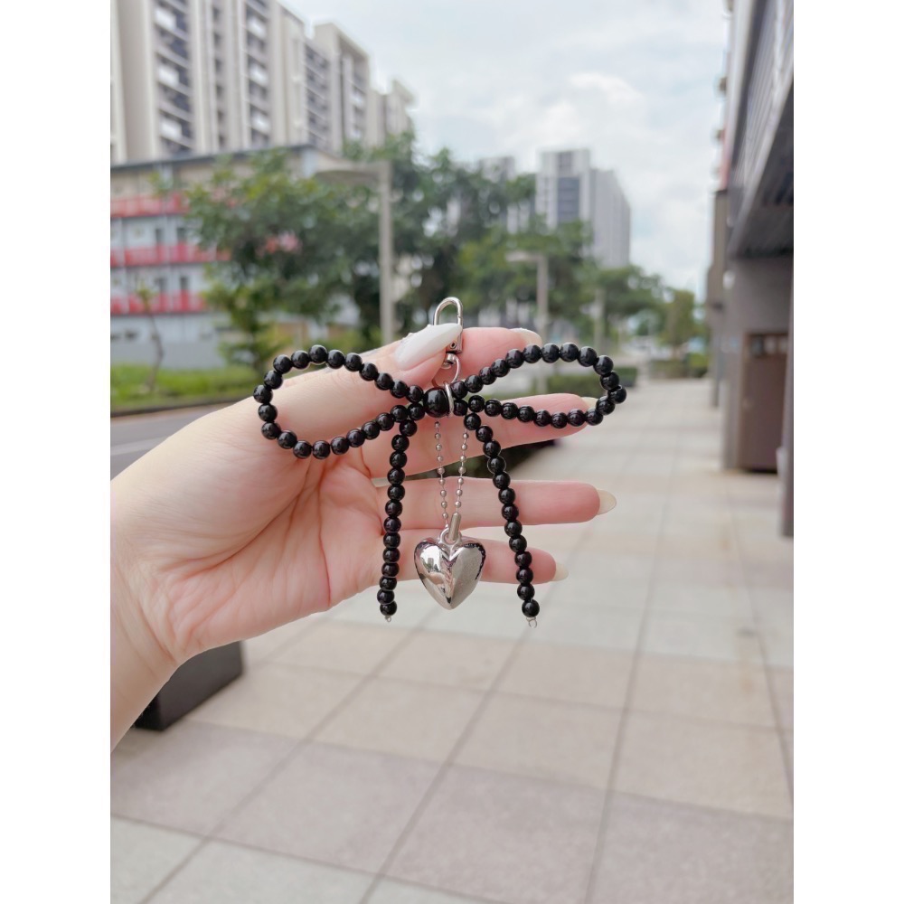 𝓨𝓪𝓷𝓰𝓑𝓲🩰【韓系chic甜美珍珠蝴蝶結手機吊飾】【珍珠蝴蝶結銀愛心鑰匙扣】手機鍊 C65-規格圖11