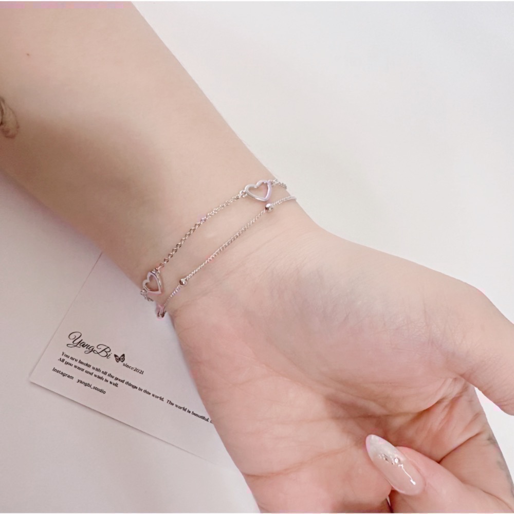 𝓨𝓪𝓷𝓰𝓑𝓲🕊️925銀【閨蜜手鍊】【甜美雙層愛心豆豆細鍊手鍊】 Y828-細節圖5