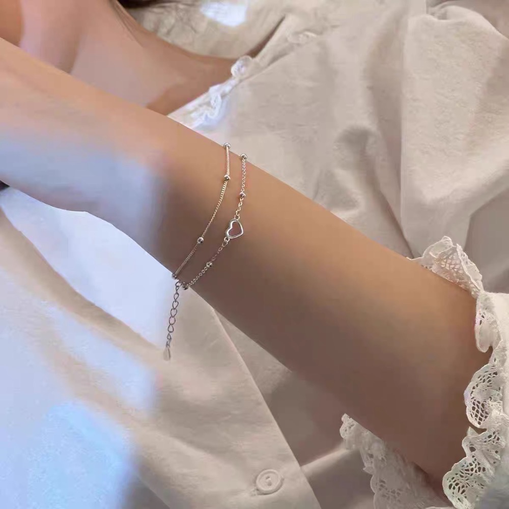 𝓨𝓪𝓷𝓰𝓑𝓲🕊️925銀【閨蜜手鍊】【甜美雙層愛心豆豆細鍊手鍊】 Y828-細節圖10