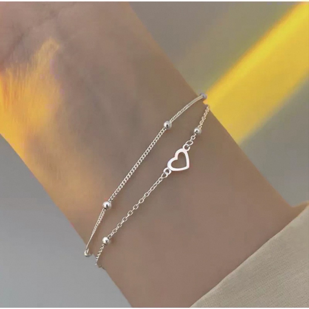 𝓨𝓪𝓷𝓰𝓑𝓲🕊️925銀【閨蜜手鍊】【甜美雙層愛心豆豆細鍊手鍊】 Y828-細節圖2