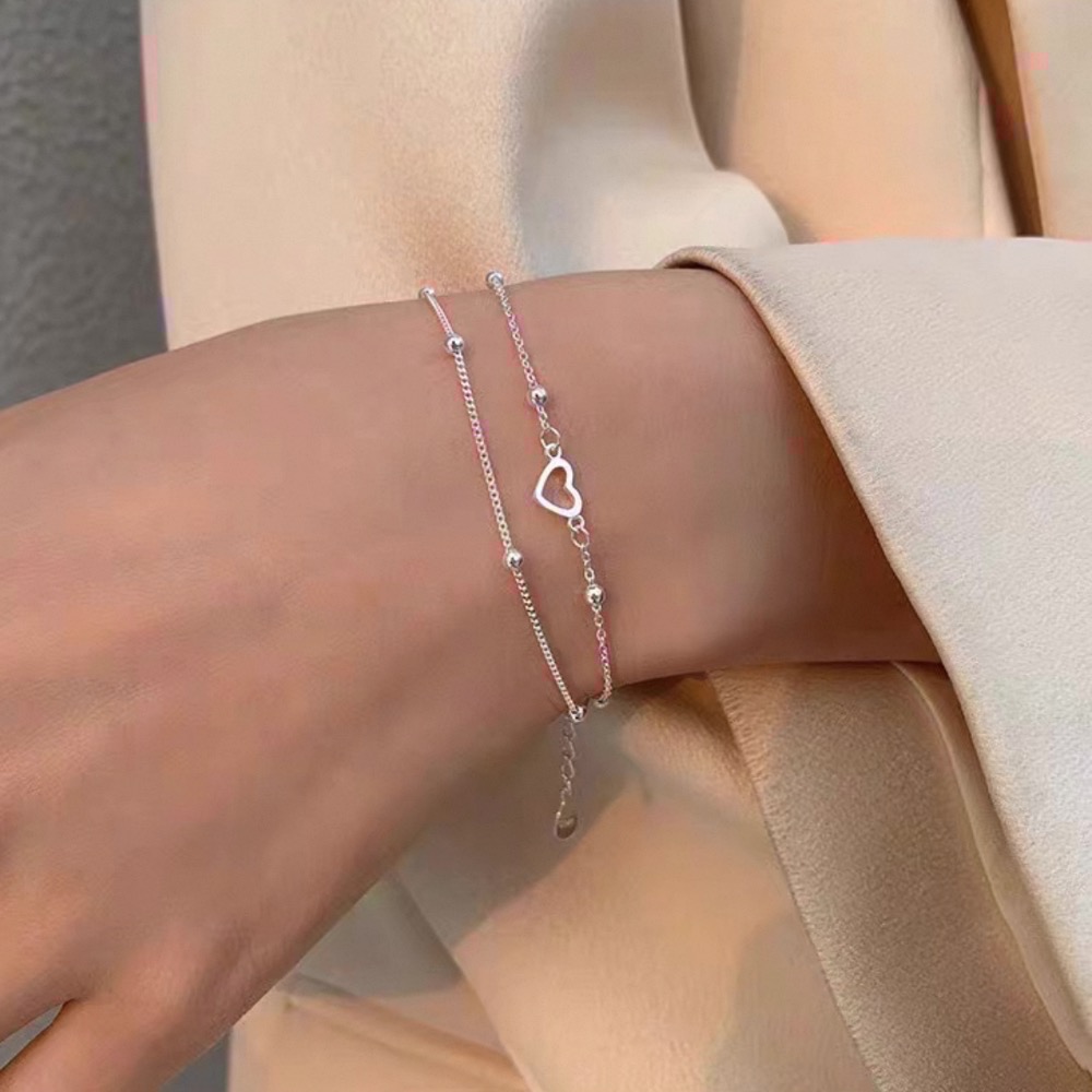 𝓨𝓪𝓷𝓰𝓑𝓲🕊️925銀【閨蜜手鍊】【甜美雙層愛心豆豆細鍊手鍊】 Y828-細節圖3