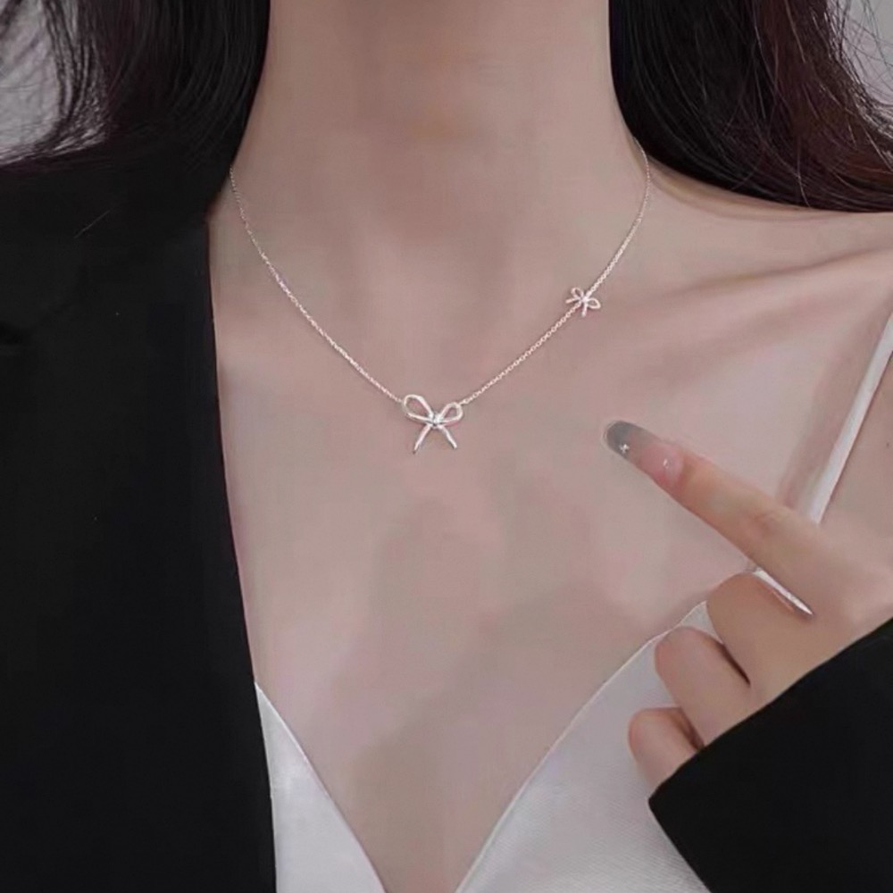 𝓨𝓪𝓷𝓰𝓑𝓲🕊️【925銀】【簡約高級感大小蝴蝶結項鍊】 Y834-細節圖2