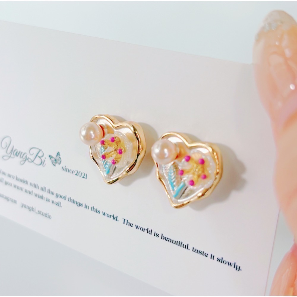 𝓨𝓪𝓷𝓰𝓑𝓲🕊️【耳針耳夾都有】【法式復古油畫】【花朵愛心珍珠耳環】 Y835-細節圖4