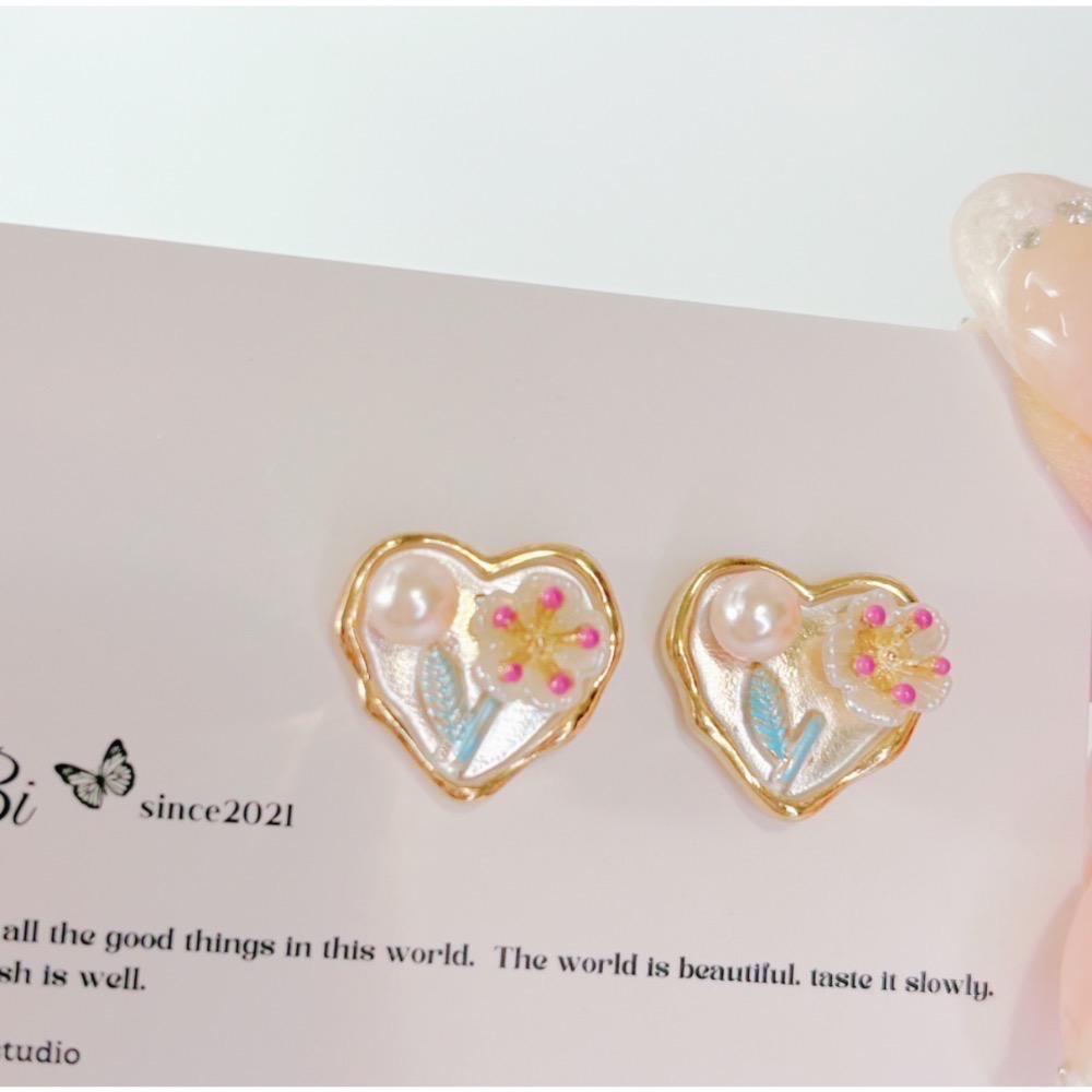 𝓨𝓪𝓷𝓰𝓑𝓲🕊️【耳針耳夾都有】【法式復古油畫】【花朵愛心珍珠耳環】 Y835-細節圖7