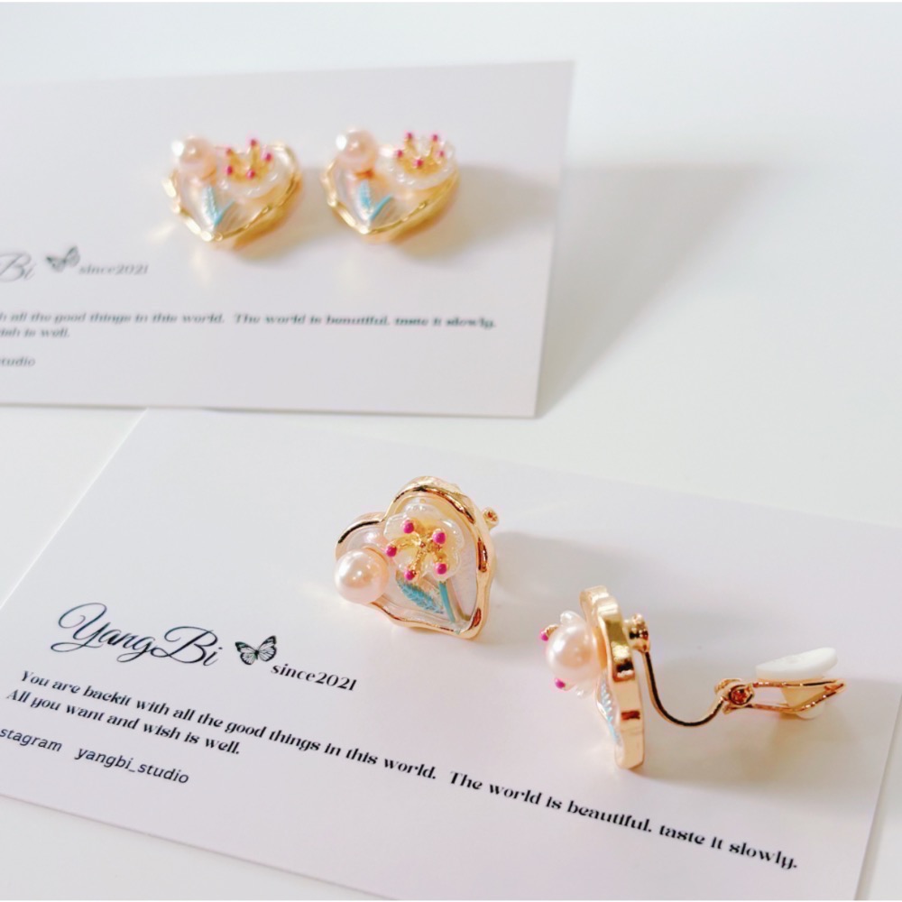 𝓨𝓪𝓷𝓰𝓑𝓲🕊️【耳針耳夾都有】【法式復古油畫】【花朵愛心珍珠耳環】 Y835-細節圖10