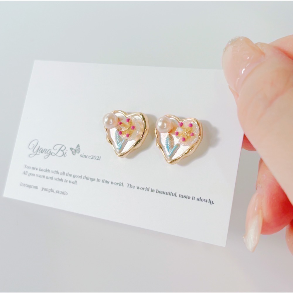 𝓨𝓪𝓷𝓰𝓑𝓲🕊️【耳針耳夾都有】【法式復古油畫】【花朵愛心珍珠耳環】 Y835-細節圖3