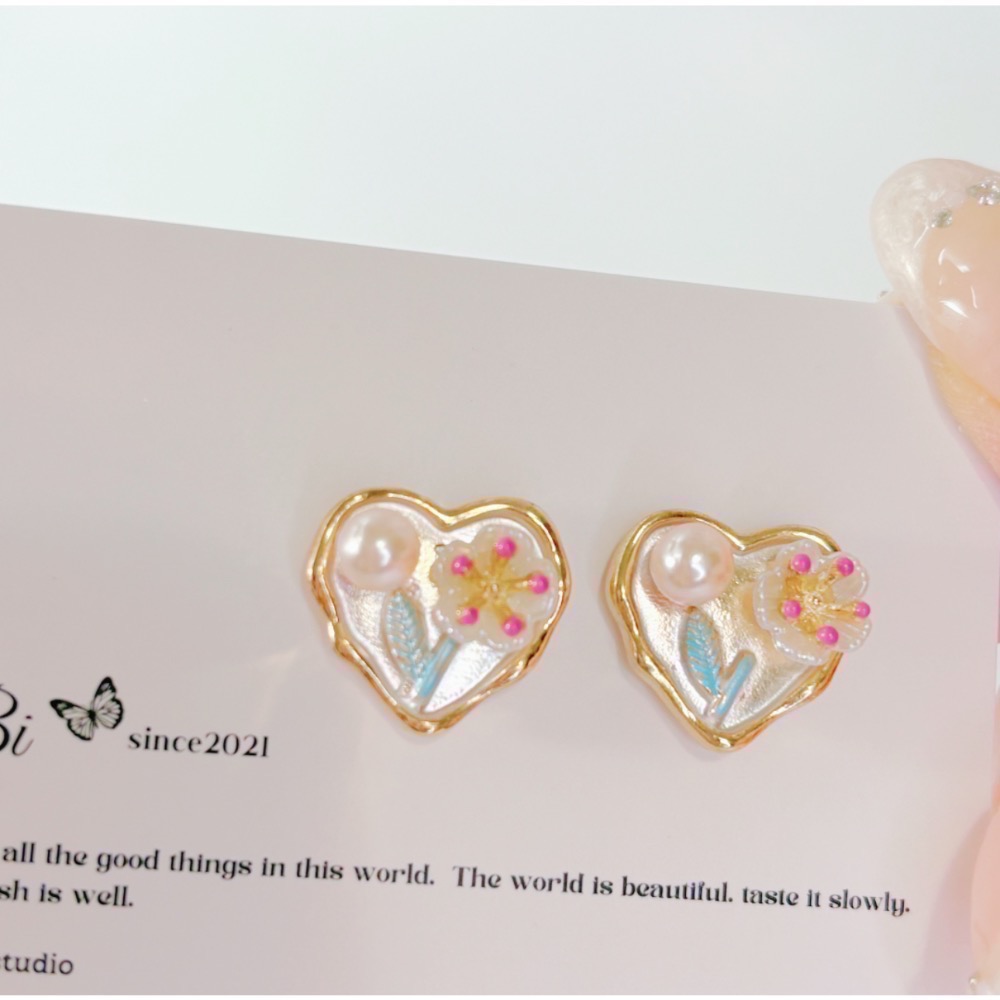 𝓨𝓪𝓷𝓰𝓑𝓲🕊️【耳針耳夾都有】【法式復古油畫】【花朵愛心珍珠耳環】 Y835-細節圖7