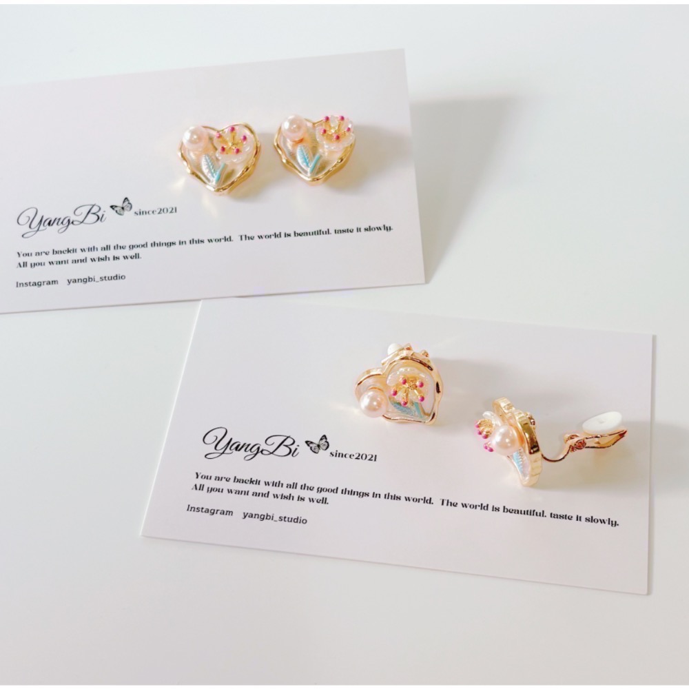 𝓨𝓪𝓷𝓰𝓑𝓲🕊️【耳針耳夾都有】【法式復古油畫】【花朵愛心珍珠耳環】 Y835-細節圖9