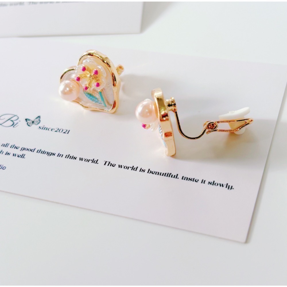 𝓨𝓪𝓷𝓰𝓑𝓲🕊️【耳針耳夾都有】【法式復古油畫】【花朵愛心珍珠耳環】 Y835-規格圖11