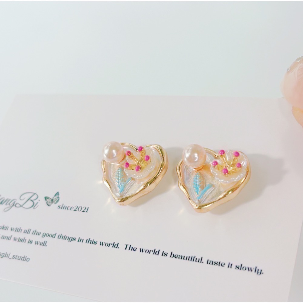 𝓨𝓪𝓷𝓰𝓑𝓲🕊️【耳針耳夾都有】【法式復古油畫】【花朵愛心珍珠耳環】 Y835-規格圖11