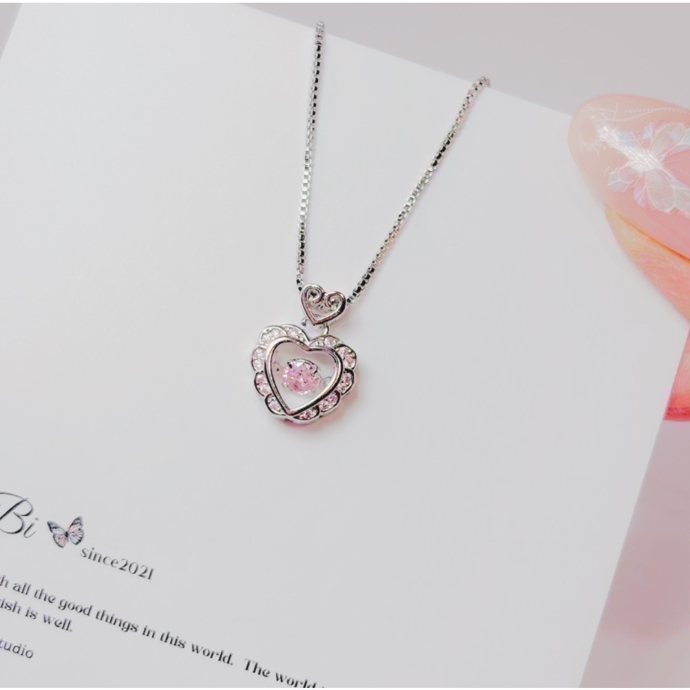 𝓨𝓪𝓷𝓰𝓑𝓲🕊️925銀【跳動愛心粉鑽項鍊】【生日禮物】 Y839-細節圖9