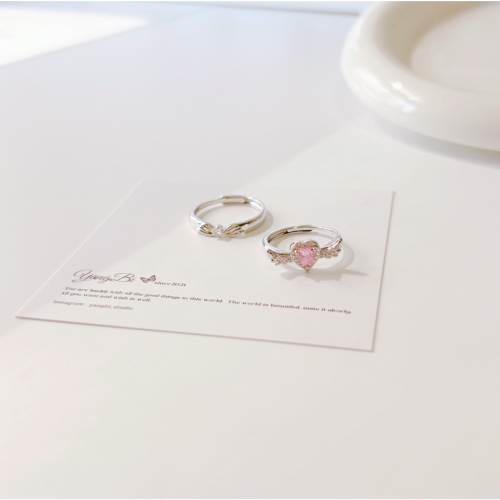 𝓨𝓪𝓷𝓰𝓑𝓲🕊️【愛心天使之翼情侶對戒】【愛心翅膀粉鑽戒指】【中性戒指】 Y844-細節圖2