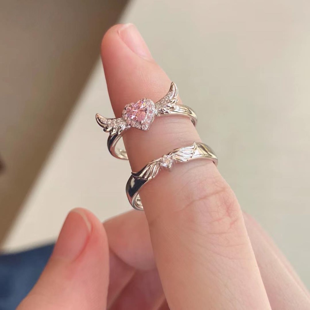 𝓨𝓪𝓷𝓰𝓑𝓲🕊️【愛心天使之翼情侶對戒】【愛心翅膀粉鑽戒指】【中性戒指】 Y844-細節圖3