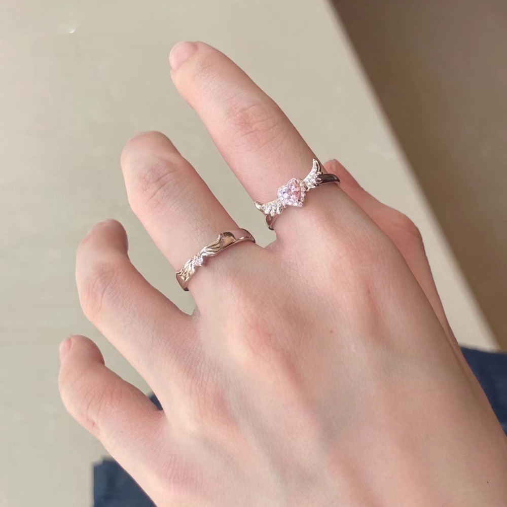 𝓨𝓪𝓷𝓰𝓑𝓲🕊️【愛心天使之翼情侶對戒】【愛心翅膀粉鑽戒指】【中性戒指】 Y844-細節圖4
