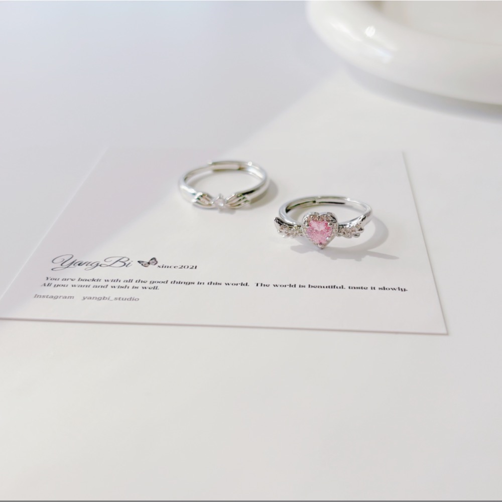 𝓨𝓪𝓷𝓰𝓑𝓲🕊️【愛心天使之翼情侶對戒】【愛心翅膀粉鑽戒指】【中性戒指】 Y844-細節圖5