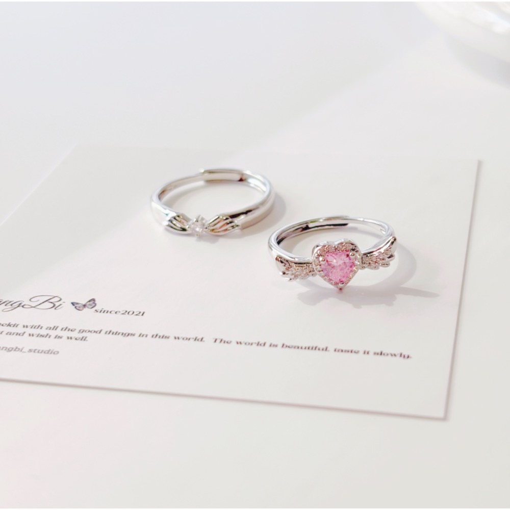 𝓨𝓪𝓷𝓰𝓑𝓲🕊️【愛心天使之翼情侶對戒】【愛心翅膀粉鑽戒指】【中性戒指】 Y844-細節圖6