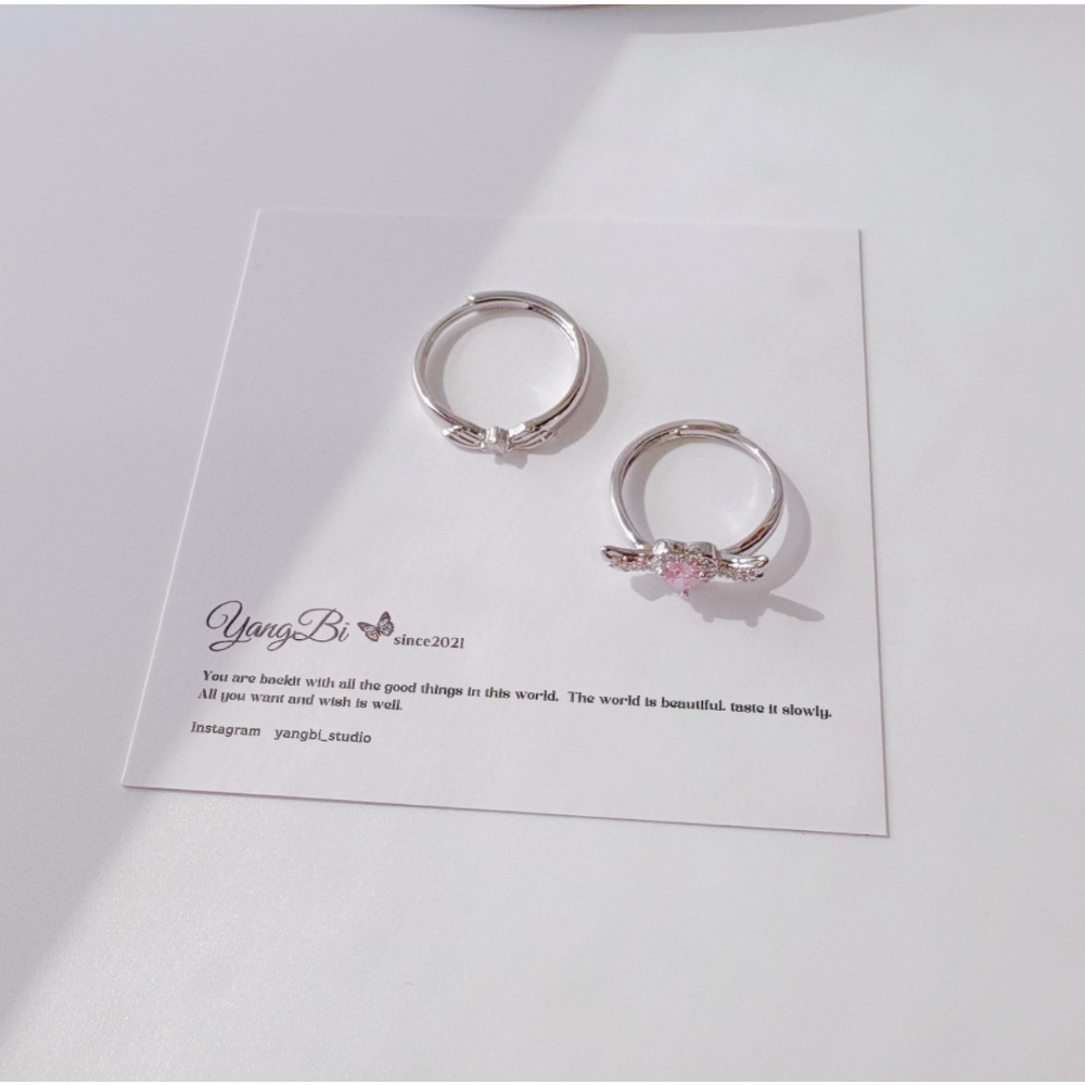 𝓨𝓪𝓷𝓰𝓑𝓲🕊️【愛心天使之翼情侶對戒】【愛心翅膀粉鑽戒指】【中性戒指】 Y844-細節圖8