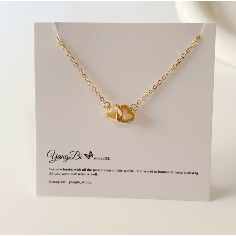 𝓨𝓪𝓷𝓰𝓑𝓲🕊️【邱比特之心】【排鑽雙愛心項鍊】鎖骨鍊 Y853-細節圖4