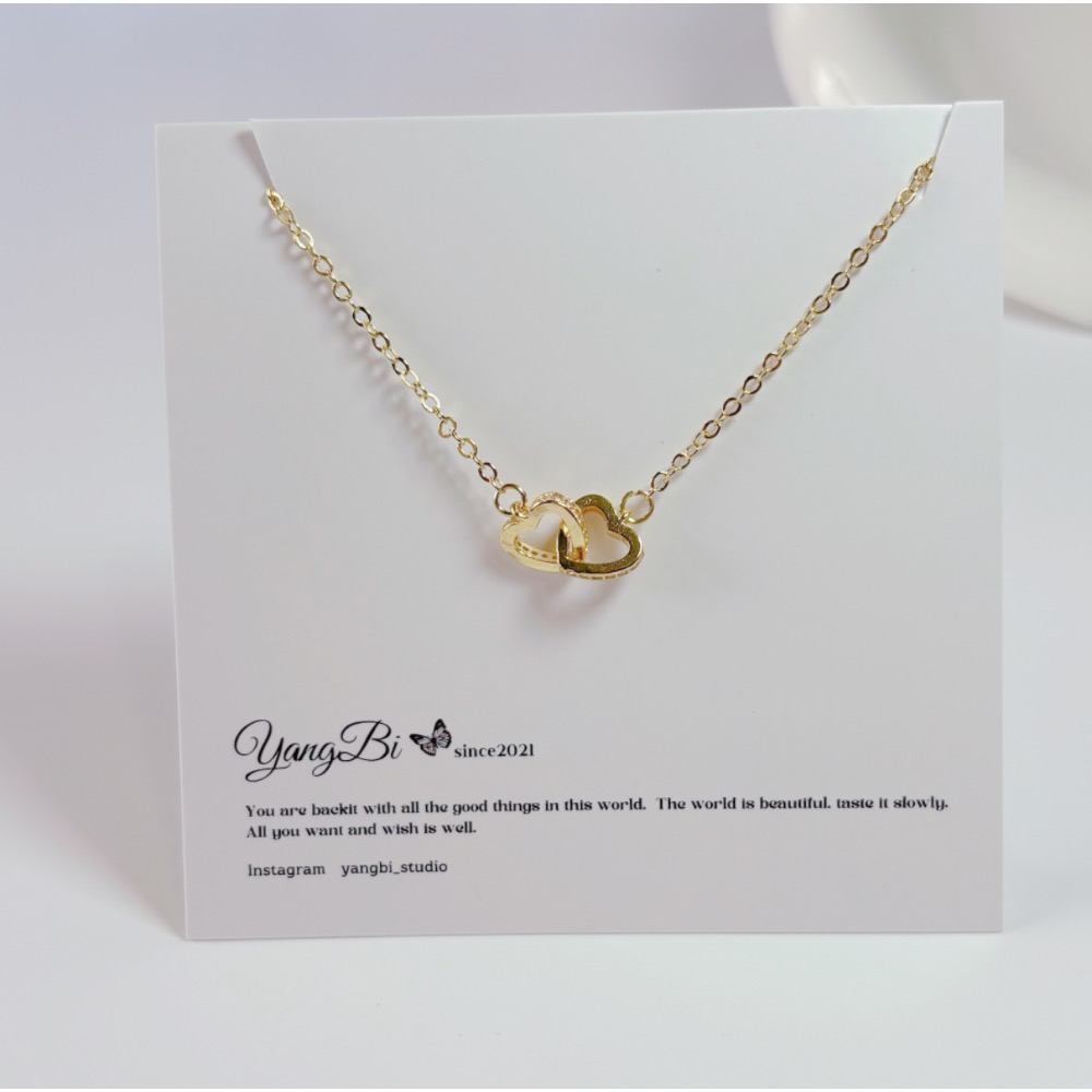 𝓨𝓪𝓷𝓰𝓑𝓲🕊️【邱比特之心】【排鑽雙愛心項鍊】鎖骨鍊 Y853-細節圖5