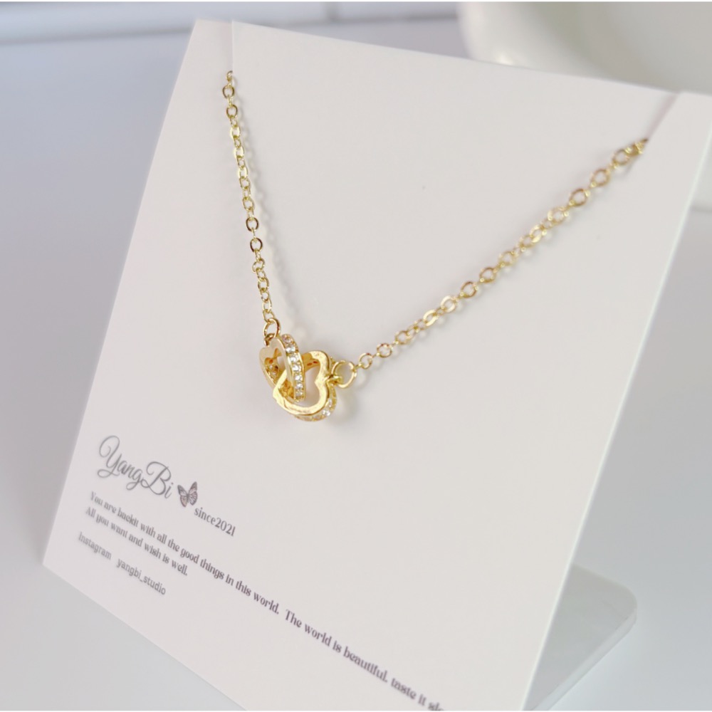 𝓨𝓪𝓷𝓰𝓑𝓲🕊️【邱比特之心】【排鑽雙愛心項鍊】鎖骨鍊 Y853-細節圖7