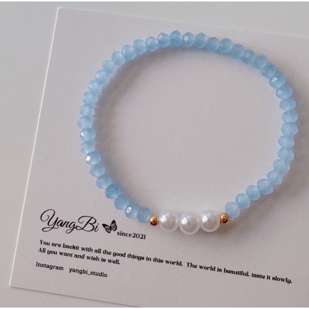 𝓨𝓪𝓷𝓰𝓑𝓲🕊️實品超美 【天然海藍寶珍珠冰透質感手鍊】 Y855-細節圖7