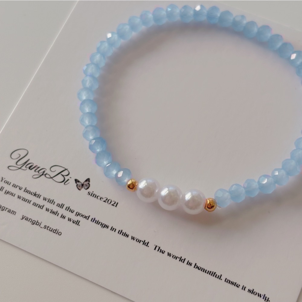 𝓨𝓪𝓷𝓰𝓑𝓲🕊️實品超美 【天然海藍寶珍珠冰透質感手鍊】 Y855-細節圖2
