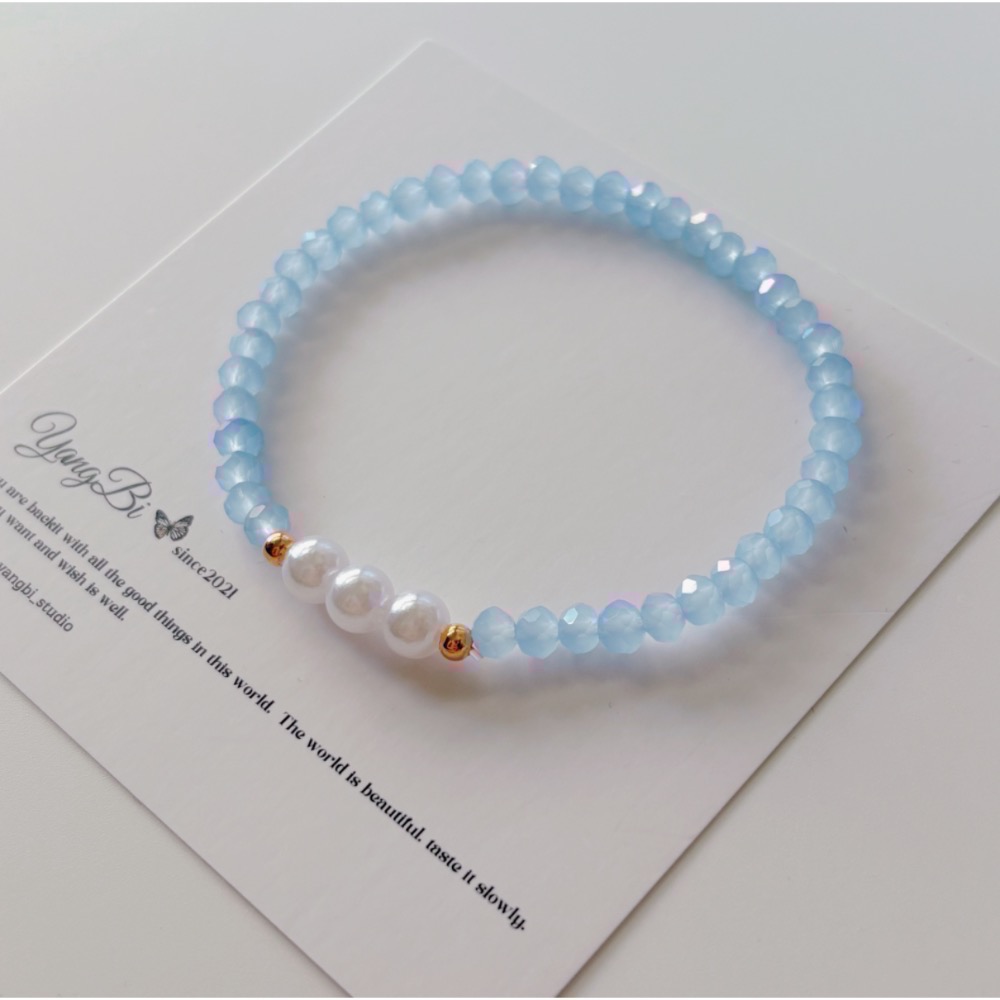 𝓨𝓪𝓷𝓰𝓑𝓲🕊️實品超美 【天然海藍寶珍珠冰透質感手鍊】 Y855-細節圖4