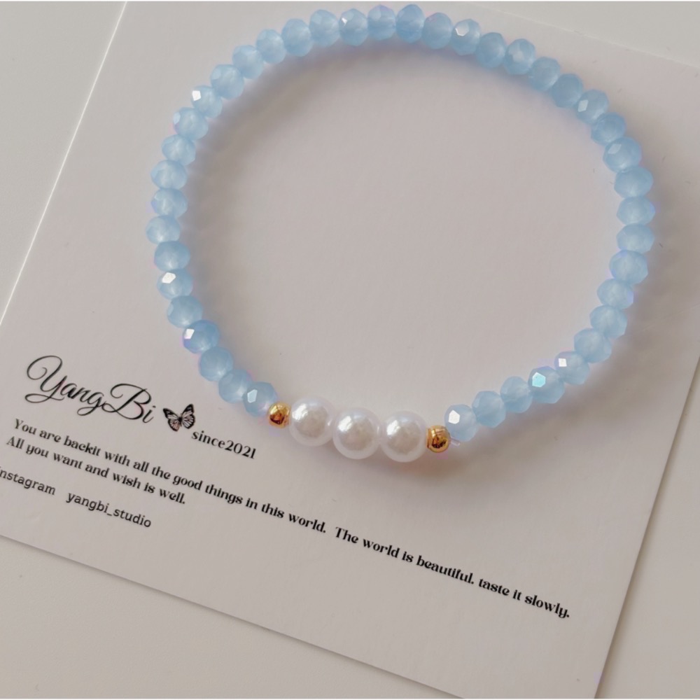 𝓨𝓪𝓷𝓰𝓑𝓲🕊️實品超美 【天然海藍寶珍珠冰透質感手鍊】 Y855-細節圖5