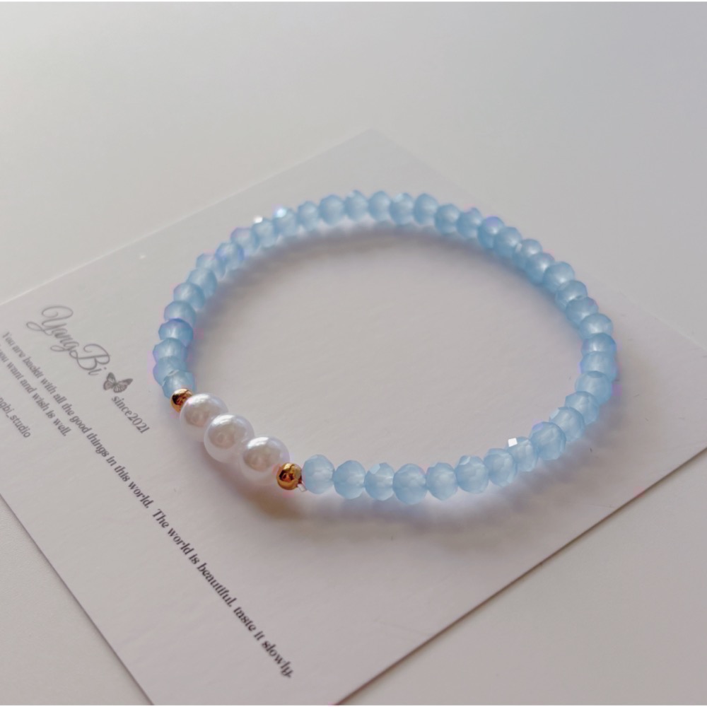 𝓨𝓪𝓷𝓰𝓑𝓲🕊️實品超美 【天然海藍寶珍珠冰透質感手鍊】 Y855-細節圖6