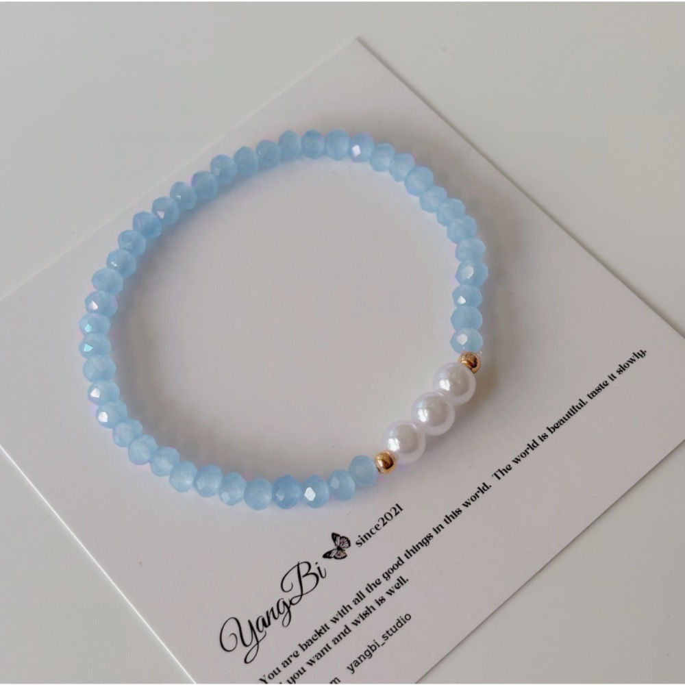 𝓨𝓪𝓷𝓰𝓑𝓲🕊️實品超美 【天然海藍寶珍珠冰透質感手鍊】 Y855-細節圖9