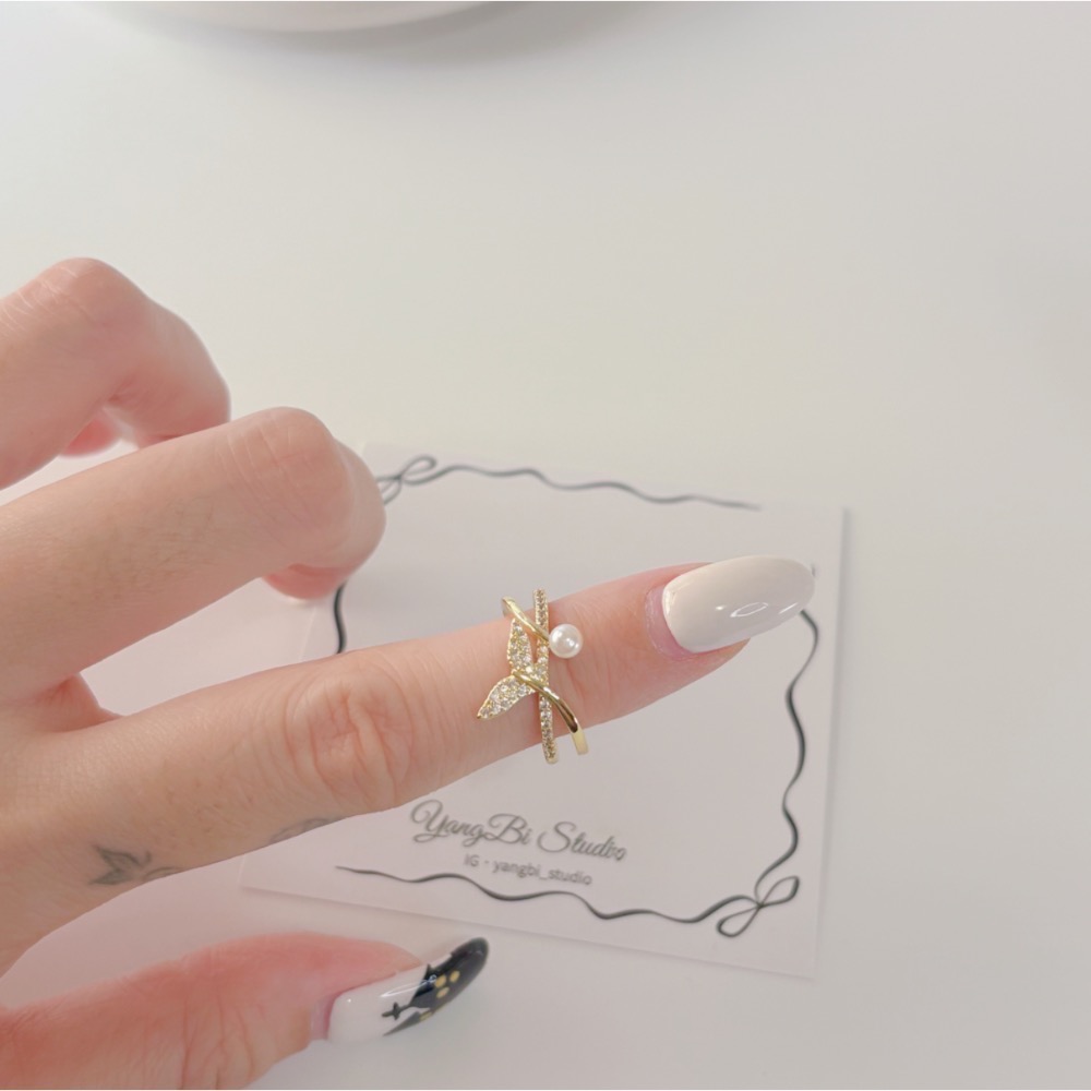 𝓨𝓪𝓷𝓰𝓑𝓲🕊️【浪漫美人魚珍珠魚尾水鑽戒指】 Y866-細節圖3