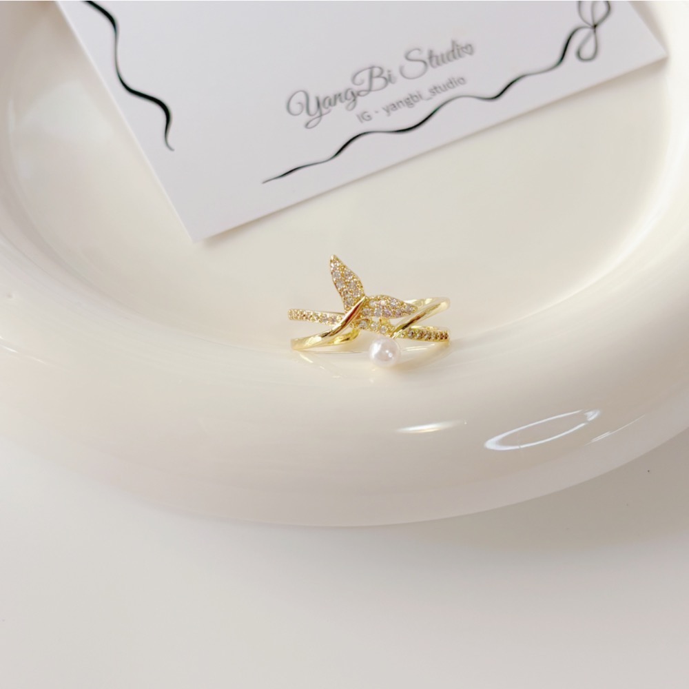 𝓨𝓪𝓷𝓰𝓑𝓲🕊️【浪漫美人魚珍珠魚尾水鑽戒指】 Y866-細節圖6