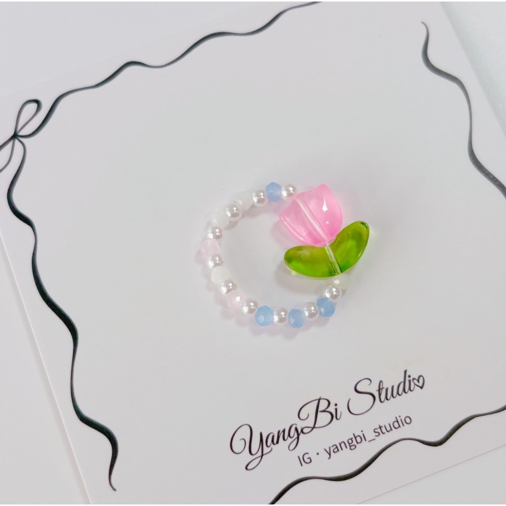 𝓨𝓪𝓷𝓰𝓑𝓲🕊️【甜美小清新/珍珠海藍嫩粉鬱金香串珠戒指】 Y872-細節圖5