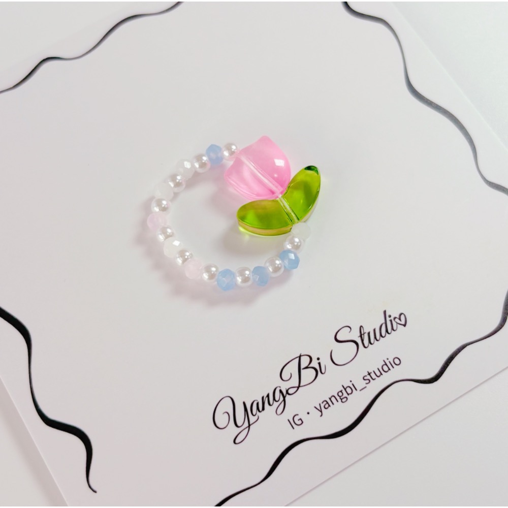 𝓨𝓪𝓷𝓰𝓑𝓲🕊️【甜美小清新/珍珠海藍嫩粉鬱金香串珠戒指】 Y872-細節圖6