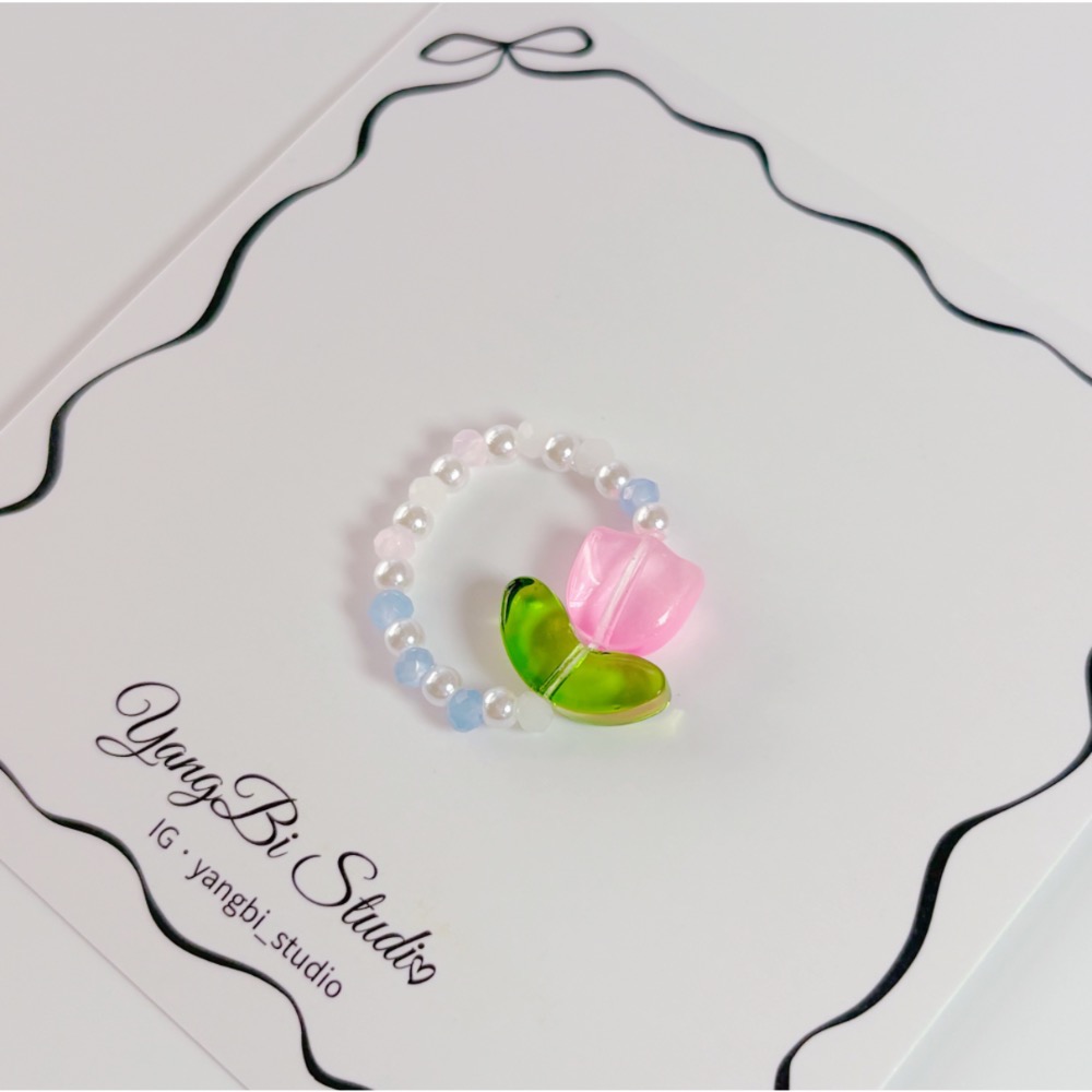 𝓨𝓪𝓷𝓰𝓑𝓲🕊️【甜美小清新/珍珠海藍嫩粉鬱金香串珠戒指】 Y872-細節圖7