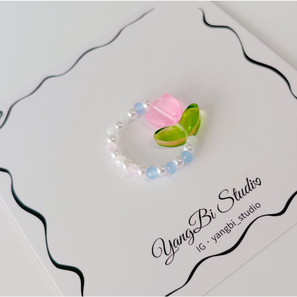 𝓨𝓪𝓷𝓰𝓑𝓲🕊️【甜美小清新/珍珠海藍嫩粉鬱金香串珠戒指】 Y872-細節圖8