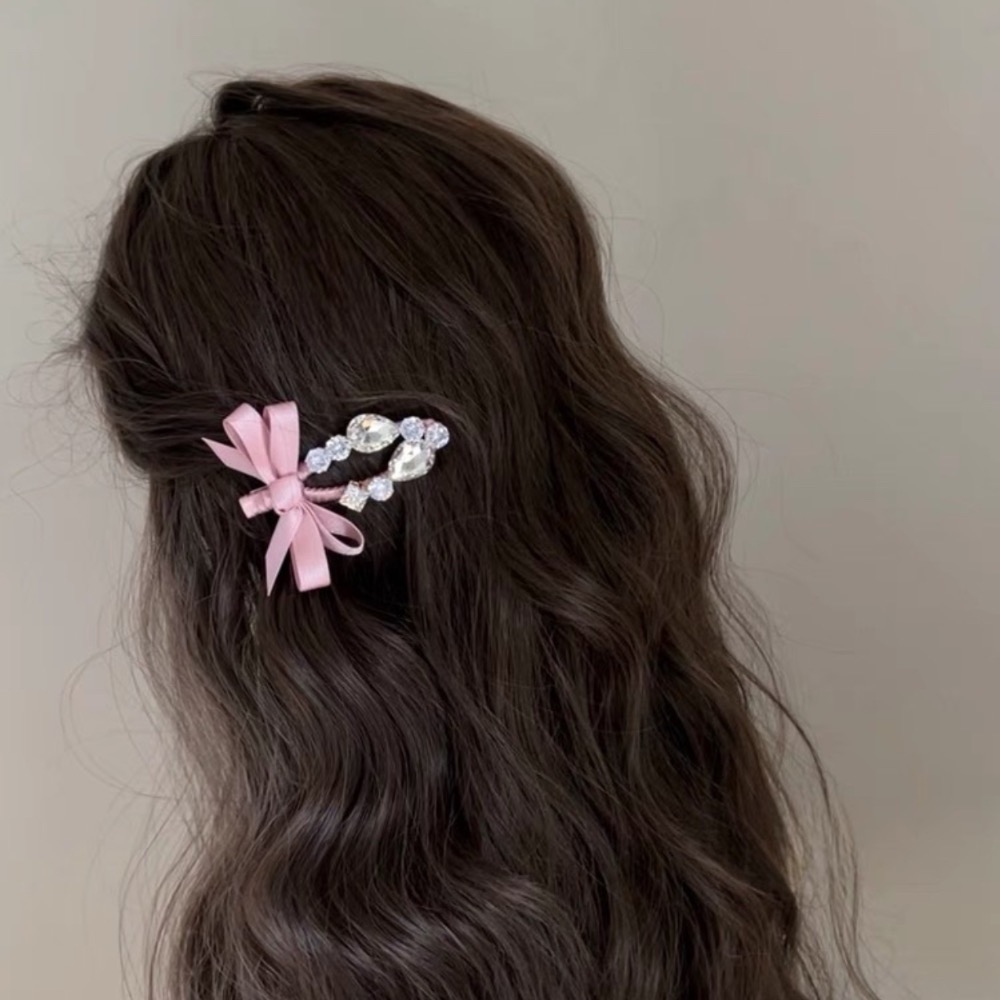 𝓨𝓪𝓷𝓰𝓑𝓲🕊️【緞帶粉色水鑽蝴蝶結髮夾】 V425-細節圖2